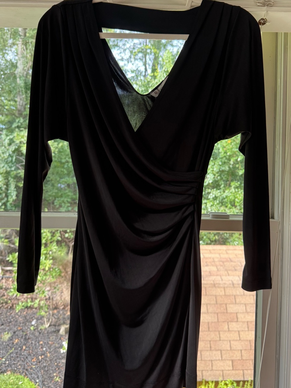 BCBGeneration Black Draped V-Neck Long-Sleeve Dress